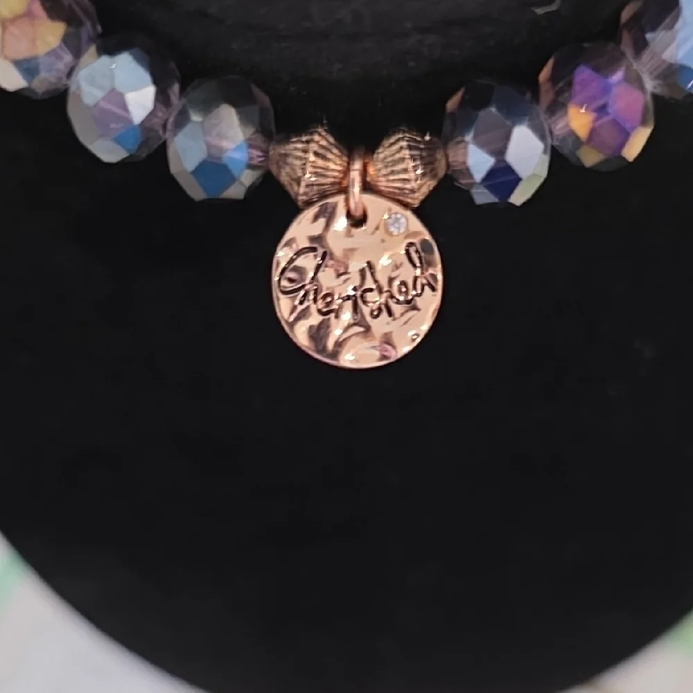 Elegant Purple Beaded‎ Bracelet with Gold Charm